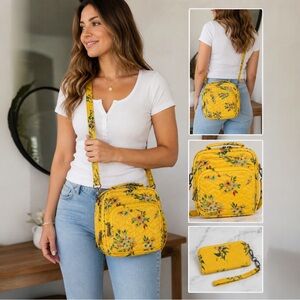Lug Ranger Crossbody Bag Yellow Floral Quilted w/ Wristlet Set